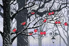 Bullfinches on Trees in Winter City-Milovelen-Art Print