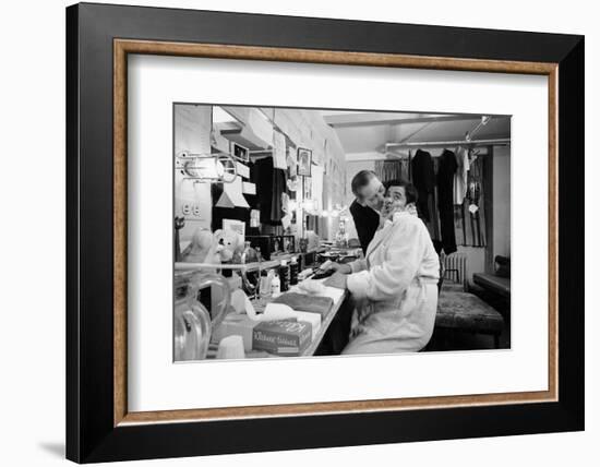 Milton Berle Kissing Buddy Hackett Backstage at before Comedy Performance, Las Vegas, Nv, 1965-Yale Joel-Framed Photographic Print