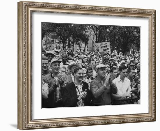 Milwaukee Braves Fans Jam the Streets to Welcome Team Back from Road Trip with Victory Parade-Francis Miller-Framed Photographic Print