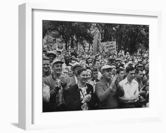 Milwaukee Braves Fans Jam the Streets to Welcome Team Back from Road Trip with Victory Parade-Francis Miller-Framed Photographic Print