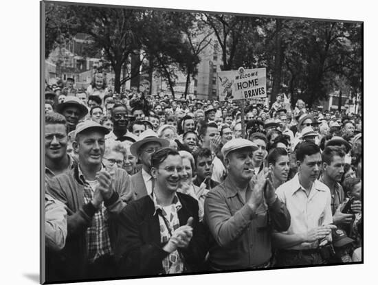 Milwaukee Braves Fans Jam the Streets to Welcome Team Back from Road Trip with Victory Parade-Francis Miller-Mounted Photographic Print
