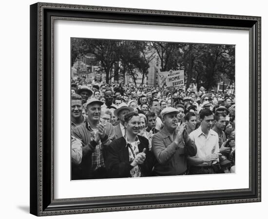 Milwaukee Braves Fans Jam the Streets to Welcome Team Back from Road Trip with Victory Parade-Francis Miller-Framed Photographic Print