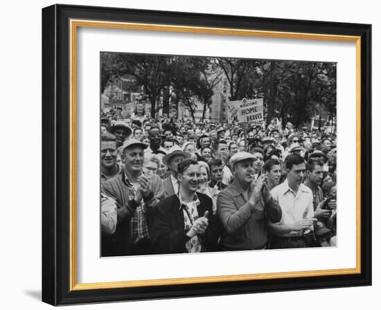 Milwaukee Braves Fans Jam the Streets to Welcome Team Back from Road Trip with Victory Parade-Francis Miller-Framed Photographic Print