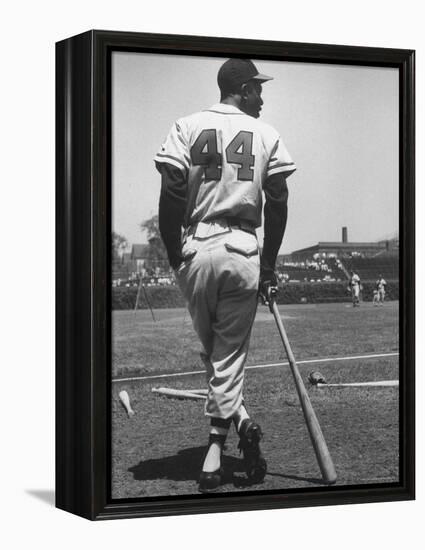 Milwaukee Braves Hank Aaron Leaning on Bat During Baseball Game-George Silk-Framed Premier Image Canvas