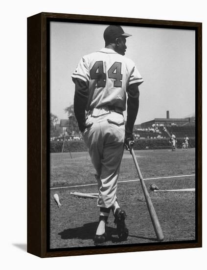 Milwaukee Braves Hank Aaron Leaning on Bat During Baseball Game-George Silk-Framed Premier Image Canvas