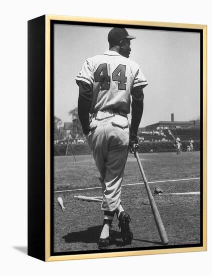 Milwaukee Braves Hank Aaron Leaning on Bat During Baseball Game-George Silk-Framed Premier Image Canvas