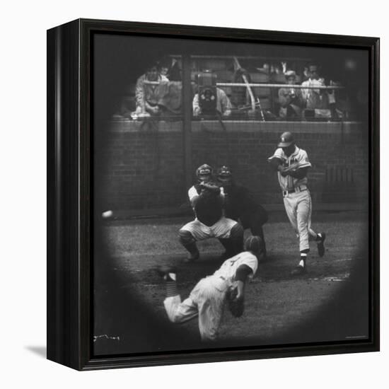 Milwaukee Braves Henry Aaron Batting During Baseball Game-George Silk-Framed Premier Image Canvas
