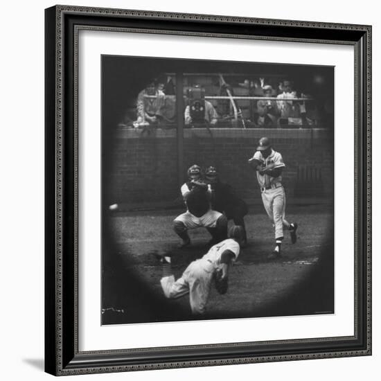 Milwaukee Braves Henry Aaron Batting During Baseball Game-George Silk-Framed Premium Photographic Print