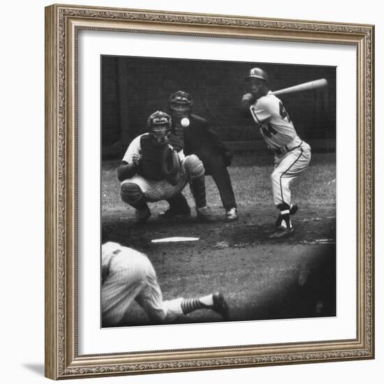 Milwaukee Braves Henry Aaron Batting During Baseball Game-null-Framed Premium Photographic Print