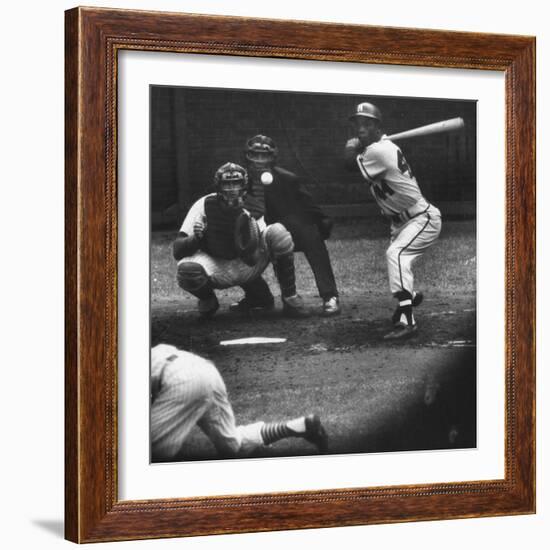 Milwaukee Braves Henry Aaron Batting During Baseball Game-null-Framed Premium Photographic Print