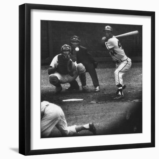 Milwaukee Braves Henry Aaron Batting During Baseball Game--Framed Premium Photographic Print