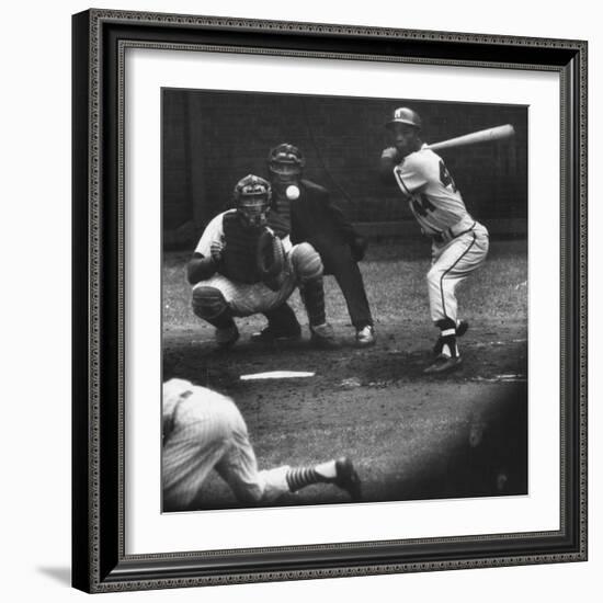 Milwaukee Braves Henry Aaron Batting During Baseball Game-null-Framed Premium Photographic Print