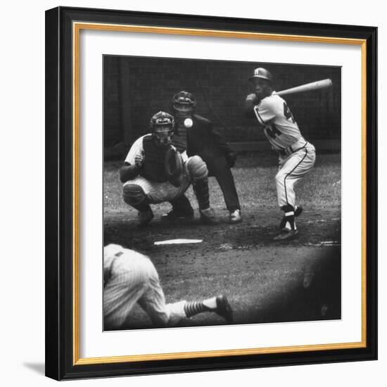 Milwaukee Braves Henry Aaron Batting During Baseball Game-null-Framed Premium Photographic Print