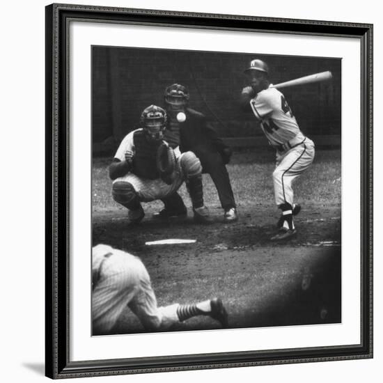 Milwaukee Braves Henry Aaron Batting During Baseball Game-null-Framed Premium Photographic Print