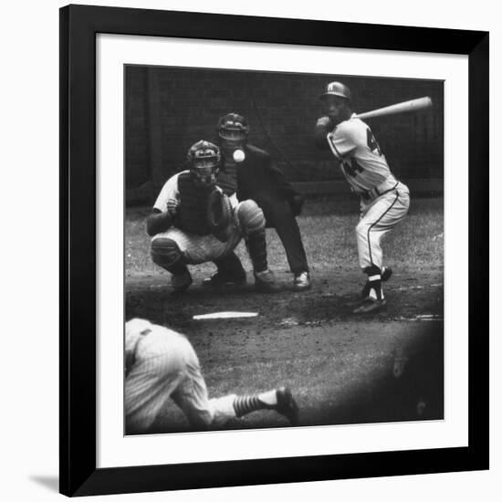 Milwaukee Braves Henry Aaron Batting During Baseball Game-null-Framed Premium Photographic Print