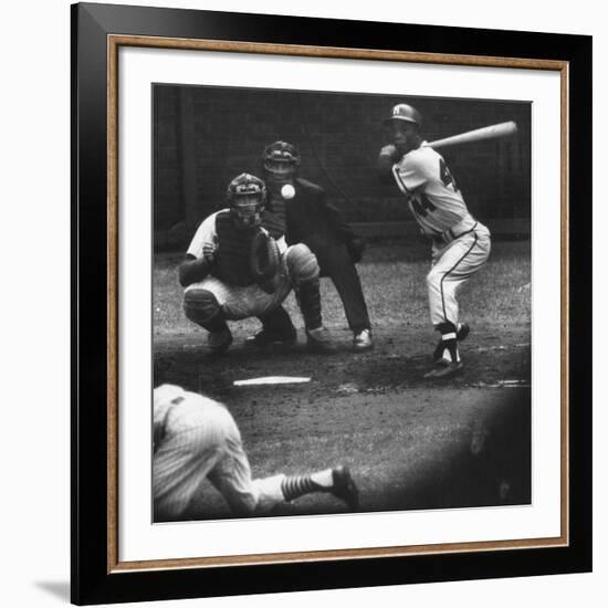 Milwaukee Braves Henry Aaron Batting During Baseball Game-null-Framed Premium Photographic Print