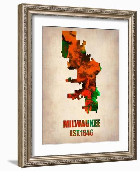 Milwaukee Watercolor Map-NaxArt-Framed Art Print