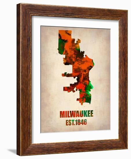 Milwaukee Watercolor Map-NaxArt-Framed Art Print