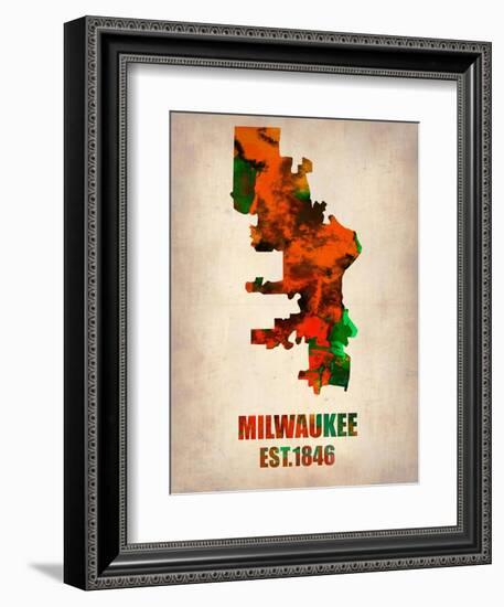 Milwaukee Watercolor Map-NaxArt-Framed Premium Giclee Print