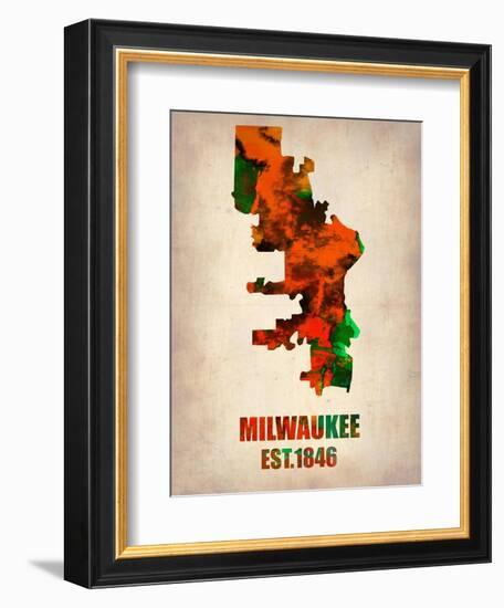 Milwaukee Watercolor Map-NaxArt-Framed Premium Giclee Print