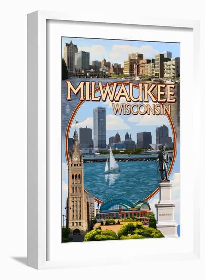 Milwaukee, Wisconsin - Montage Scenes-Lantern Press-Framed Art Print