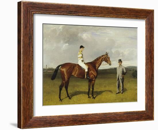 'Mimi' with Rickaby Up with Her Trainer, Mr Matthew Dawson, 1891-Emil Adam-Framed Giclee Print