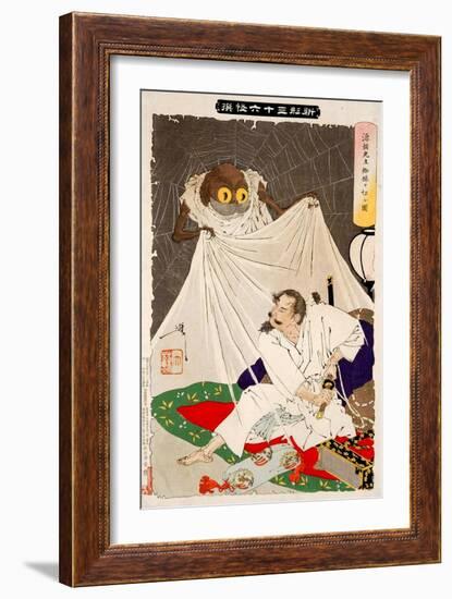 Minamoto No Yorimitsu Preparing to Kill the Earth Spider, Thirty-Six Transformations-Yoshitoshi Tsukioka-Framed Giclee Print