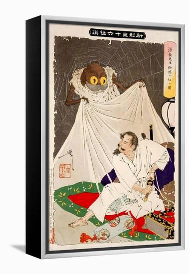 Minamoto No Yorimitsu Preparing to Kill the Earth Spider, Thirty-Six Transformations-Yoshitoshi Tsukioka-Framed Premier Image Canvas