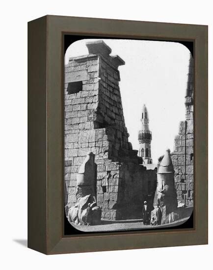 Minaret and Ruins of Luxor Temple, Luxor, Egypt, C1890. Lantern Slide-Newton & Co-Framed Premier Image Canvas