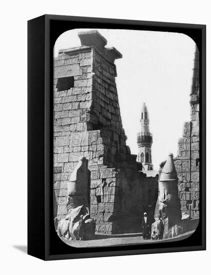 Minaret and Ruins of Luxor Temple, Luxor, Egypt, C1890. Lantern Slide-Newton & Co-Framed Premier Image Canvas