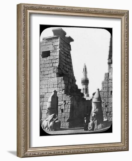 Minaret and Ruins of Luxor Temple, Luxor, Egypt, C1890. Lantern Slide-Newton & Co-Framed Photographic Print