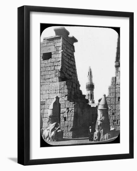 Minaret and Ruins of Luxor Temple, Luxor, Egypt, C1890. Lantern Slide-Newton & Co-Framed Photographic Print