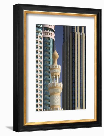 Minaret below Skyscrapers in Dubai-Jon Hicks-Framed Photographic Print