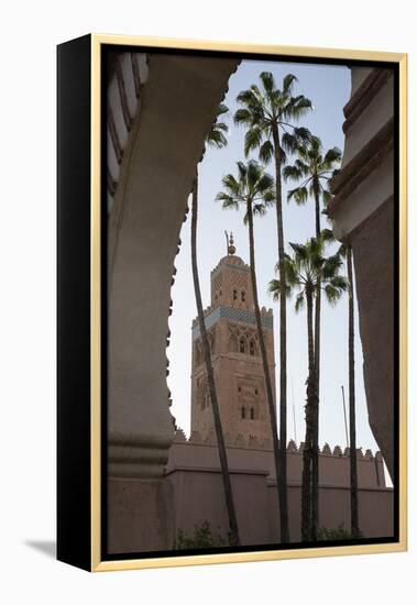 Minaret of Koutoubia Mosque with Palm Trees, UNESCO World Heritage Site, Marrakesh, Morocco-Stephen Studd-Framed Premier Image Canvas
