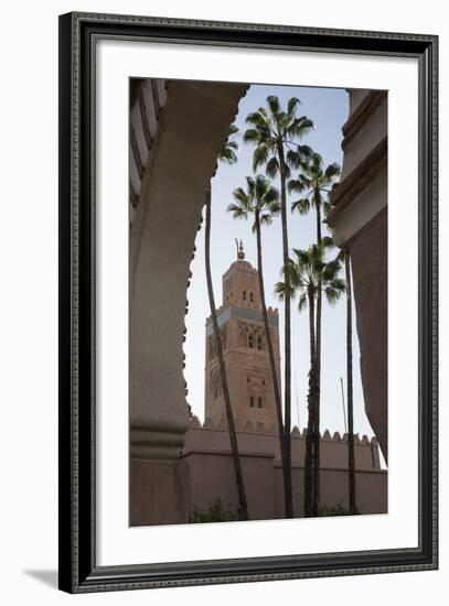 Minaret of Koutoubia Mosque with Palm Trees, UNESCO World Heritage Site, Marrakesh, Morocco-Stephen Studd-Framed Photographic Print