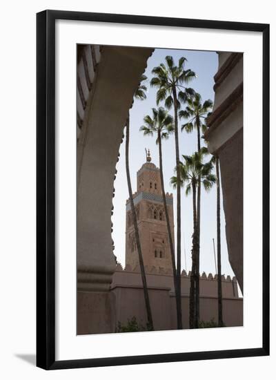 Minaret of Koutoubia Mosque with Palm Trees, UNESCO World Heritage Site, Marrakesh, Morocco-Stephen Studd-Framed Photographic Print