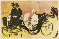 An Elegant Parisienne Drives with Her Dog in an Open Carriage in the Bois de Boulogne-Minartz-Art Print