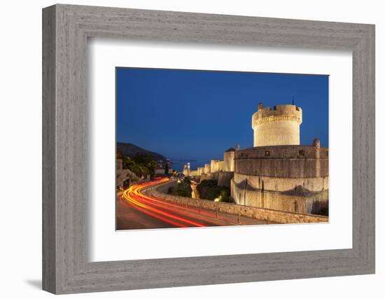 Minceta tower and city walls with traffic light trails, Dubrovnik Old Town, Dubrovnik, Dalmatian Co-Neale Clark-Framed Photographic Print