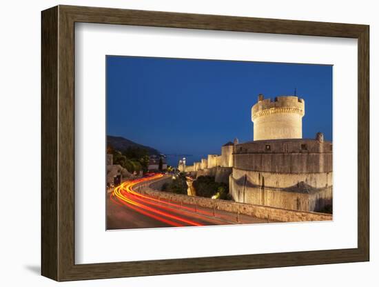 Minceta tower and city walls with traffic light trails, Dubrovnik Old Town, Dubrovnik, Dalmatian Co-Neale Clark-Framed Photographic Print