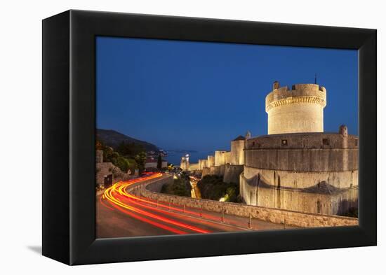 Minceta tower and city walls with traffic light trails, Dubrovnik Old Town, Dubrovnik, Dalmatian Co-Neale Clark-Framed Premier Image Canvas