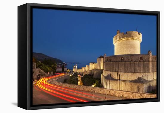 Minceta tower and city walls with traffic light trails, Dubrovnik Old Town, Dubrovnik, Dalmatian Co-Neale Clark-Framed Premier Image Canvas