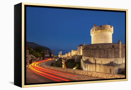 Minceta tower and city walls with traffic light trails, Dubrovnik Old Town, Dubrovnik, Dalmatian Co-Neale Clark-Framed Premier Image Canvas