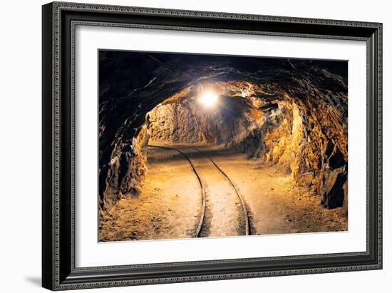 Mine Gold Underground Tunnel Railroad-TTstudio-Framed Photographic Print