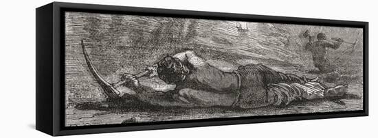 Miner Digging at Coal Mine Coalface in the 19th Century. from the National Encyclopaedia-null-Framed Premier Image Canvas