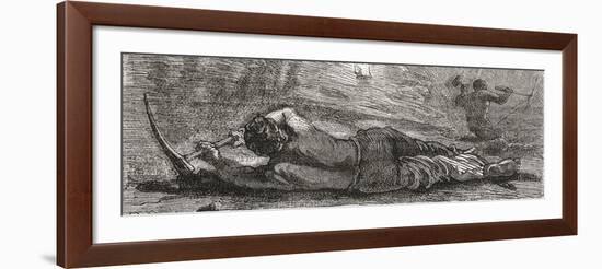 Miner Digging at Coal Mine Coalface in the 19th Century. from the National Encyclopaedia-null-Framed Giclee Print