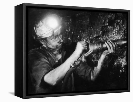 Miner Using an Hydraulic Drill at the Coal-Face, at Cape Bank Hall Pit, Burnley, in Lancashire-Henry Grant-Framed Premier Image Canvas