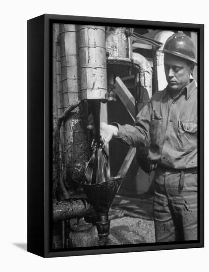 Miner Working at Oil Shale Refinery Mine-J^ R^ Eyerman-Framed Premier Image Canvas