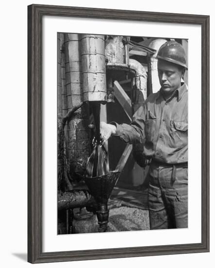 Miner Working at Oil Shale Refinery Mine-J^ R^ Eyerman-Framed Photographic Print