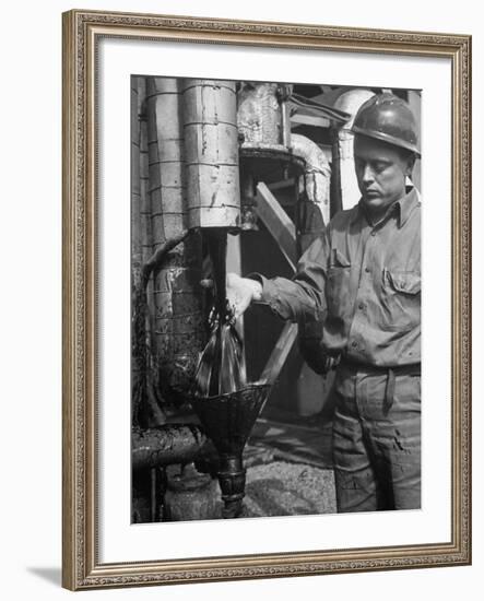 Miner Working at Oil Shale Refinery Mine-J^ R^ Eyerman-Framed Photographic Print