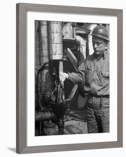 Miner Working at Oil Shale Refinery Mine-J^ R^ Eyerman-Framed Photographic Print